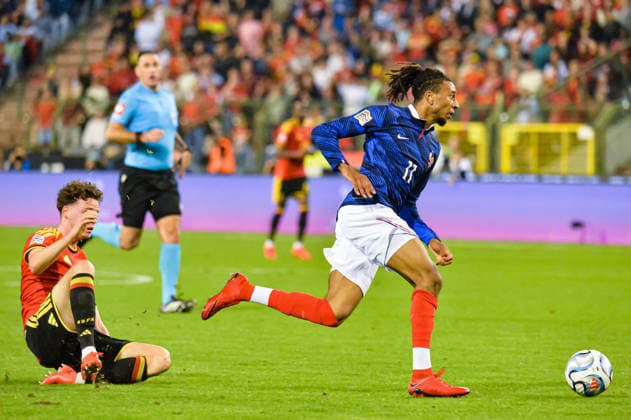 FOOTBALL : Belgique vs France - Ligue des Nations - JournÃ e 2 -28 09 2026 Michael Olise (France) Maxim De Cuyper (Belgique) BruxellesBelgium  Copyright: xBaptistexAutissierx