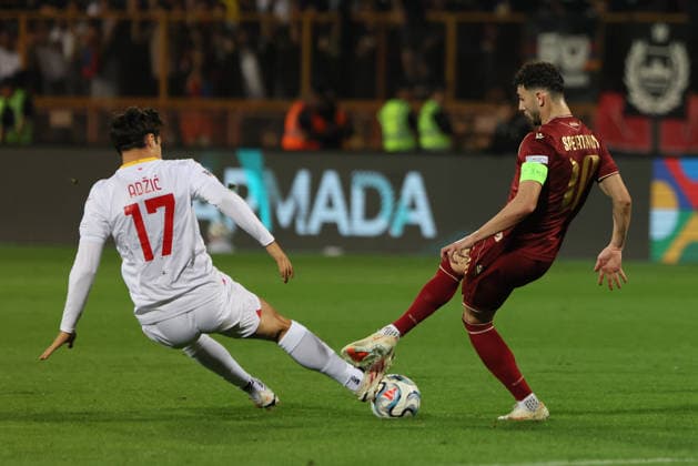 Armenia v Montenegro - UEFA Nations League 2026 27 League C Group C2 Eduard Spertsyan of Armenia and Vasilije Adzic of Montenegro play during the UEFA Nations League 2026 27 League C Group C2 match at Vazgen Sargsyan Republican Stadium in Yerevan, Armenia, on September 28, 2026. Yerevan Armenia  Copyright: xGurgenxHakobyanx originalFilename:hakobyan-uefanati260928_npriA.jpg