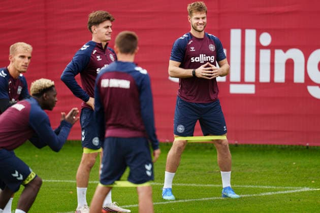 Denmark Nations League Joachim Andersen, Joakim Maehle, Gustav Isaksen and Mohamed Daramy during training at the national football team s gathering in Helsingoer on Tuesday, September 29, 2026. Denmark will play a Nations League match against Portugal in Parken on Thursday. (Photo: Liselotte Sabroe Ritzau Scanpix) , Copenhagen Denmark Copyright: Ritzau Scanpix LiselottexSabroex spdk20260929-125223-L