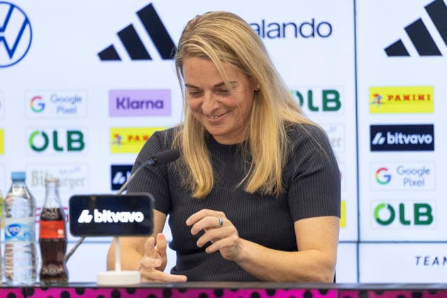 DFB Frauen und U23 Frauen Pressekonferenz, 29.09.2026 Nia Künzer (DFB Sportdirektorin für Frauenfussball), DFB Frauen und U23 Frauen Pressekonferenz, Frankfurt, DFB Campus, 29.9.2026 Copyright: xBEAUTIFULxSPORTS Gawlikx