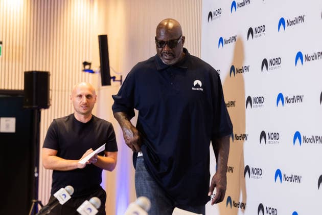 Tomas Okmanas ir Eimantas Sabaliauskas kartu su NBA, Basketball Herren, USA legenda ir verslininku Shaquille‘u O Nealu pristate nauja pasauline partneryste. Vilnius, 2026-09-29. Vilnius Lietuva Copyright: xPatricijaxAdamoviÄx