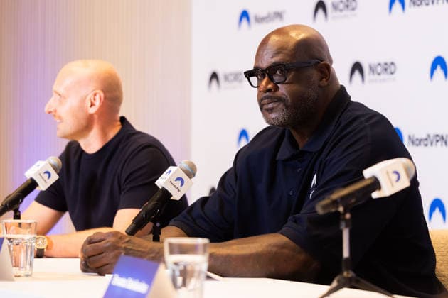 Tomas Okmanas ir Eimantas Sabaliauskas kartu su NBA, Basketball Herren, USA legenda ir verslininku Shaquille‘u O Nealu pristate nauja pasauline partneryste. Vilnius, 2026-09-29. Vilnius Lietuva Copyright: xPatricijaxAdamoviÄx