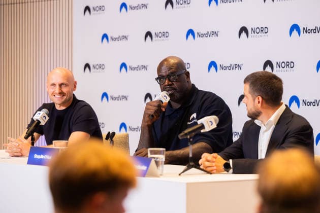 Tomas Okmanas ir Eimantas Sabaliauskas kartu su NBA, Basketball Herren, USA legenda ir verslininku Shaquille‘u O Nealu pristate nauja pasauline partneryste. Vilnius, 2026-09-29. Vilnius Lietuva Copyright: xPatricijaxAdamoviÄx