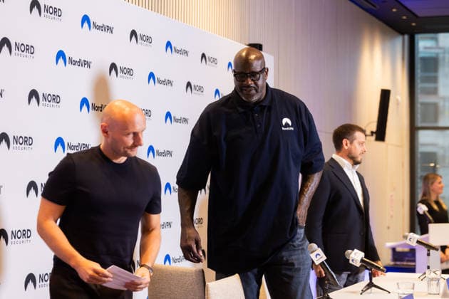 Tomas Okmanas ir Eimantas Sabaliauskas kartu su NBA, Basketball Herren, USA legenda ir verslininku Shaquille‘u O Nealu pristate nauja pasauline partneryste. Vilnius, 2026-09-29. Vilnius Lietuva Copyright: xPatricijaxAdamoviÄx