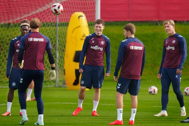 Denmark Nations League Andreas Skov Olsen, Mohamed Daramy, and Rasmus Hoejlund during the training at the national football team s gathering in Helsingoer on Tuesday, September 29, 2026. Denmark will play a Nations League match on Thursday in Parken against Portugal. (Photo: Liselotte Sabroe Ritzau Scanpix) , Copenhagen Denmark Copyright: Ritzau Scanpix LiselottexSabroex spdk20260929-130137-L