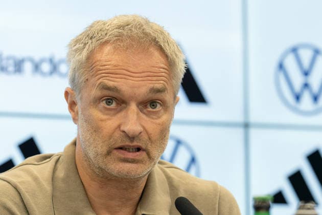 Nominierungs-PK Frauennationalmannschaft Bundestrainer Christian Wück spricht während der Pressekonferenz. Pressekonferenz auf dem DFB-Campus in Frankfurt am Main am 29. September 2026., Frankfurt am Main Hessen Deutschland DFB-Campus