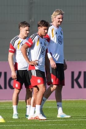 Florian Wirtz (Deutschland Germany), Tom Bischof (Deutschland Germany), Nick Woltemade (Deutschland Germany) - Herzo Base 29.09.2026: Deutsche Nationalmannschaft Nations League Vorbereitung, Home Ground, HerzoBase, World of Adidas, Herzogenaurach