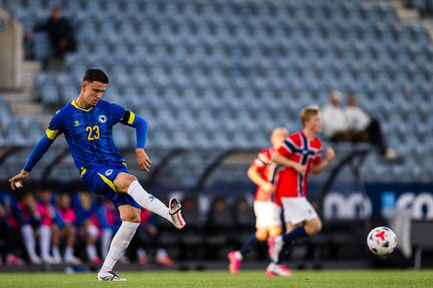 260929 Eman Kospo of Bosnia-Herzegovina during the UEFA European Under-21 Qualifier football match between Norway and Bosnia-Herzegovina on September 29, 2026 in Stavanger. Photo: Marius Simensen BILDBYRAN COP 238 bbeng bosnia bosnia-hercegovina em kvalifisering football fotball fotboll norge norway soccer U21, U 21 UEFA EURO, EM, Europameisterschaft,Fussball under-21 qualifiers Copyright: MARIUSxSIMENSEN BB260929BB298