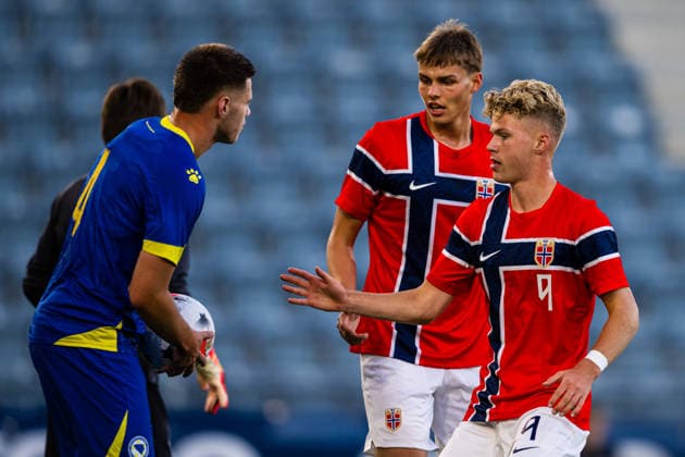 260929 Sindre Walle Egeli of Norway celebrates after scoring the 1-1 goal during the UEFA European Under-21 Qualifier football match between Norway and Bosnia-Herzegovina on September 29, 2026 in Stavanger. Photo: Marius Simensen BILDBYRAN COP 238 bbeng bosnia bosnia-hercegovina em kvalifisering football fotball fotboll jubel norge norway soccer U21, U 21 UEFA EURO, EM, Europameisterschaft,Fussball under-21 qualifiers Copyright: MARIUSxSIMENSEN BB260929BB315