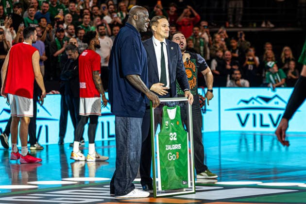 Zalgiris Kaunas vs Olympiacos Piraeus - EuroLeague Shaquille O Neal attends the EuroLeague basketball match between Zalgiris Kaunas and Olympiacos Piraeus at Zalgiris Arena in Kaunas, Lithuania. Kaunas Kaunas Lithuania