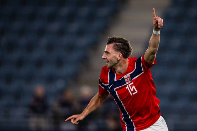 260929 Niklas odegard of Norway celebrates after scoring the 3-1 goal during the UEFA European Under-21 Qualifier football match between Norway and Bosnia-Herzegovina on September 29, 2026 in Stavanger. Photo: Marius Simensen BILDBYRAN COP 238 bbeng bosnia bosnia-hercegovina em kvalifisering football fotball fotboll jubel norge norway soccer U21, U 21 UEFA EURO, EM, Europameisterschaft,Fussball under-21 qualifiers Copyright: MARIUSxSIMENSEN BB260929BB420