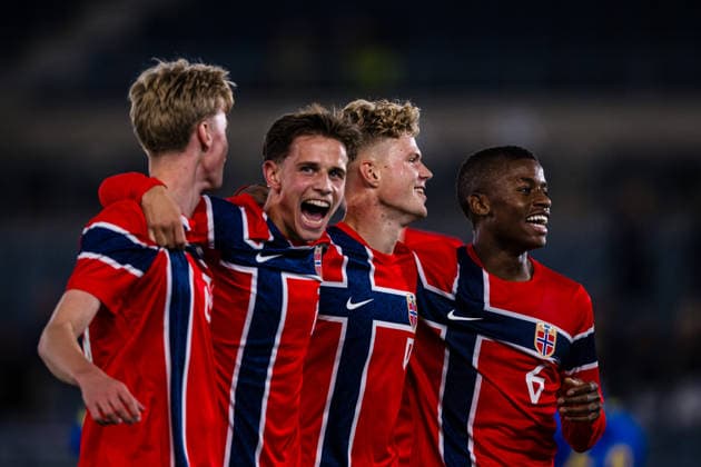 260929 Sindre Walle Egeli of Norway celebrates after scoring the 4-1 goal during the UEFA European Under-21 Qualifier football match between Norway and Bosnia-Herzegovina on September 29, 2026 in Stavanger. Photo: Marius Simensen BILDBYRAN COP 238 bbeng bosnia bosnia-hercegovina em kvalifisering football fotball fotboll jubel norge norway soccer U21, U 21 UEFA EURO, EM, Europameisterschaft,Fussball under-21 qualifiers Copyright: MARIUSxSIMENSEN BB260929BB433