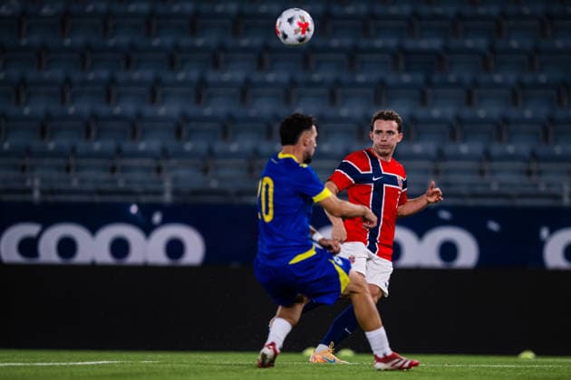 260929 Edvin Austbo of Norway during the UEFA European Under-21 Qualifier football match between Norway and Bosnia-Herzegovina on September 29, 2026 in Stavanger. Photo: Marius Simensen BILDBYRAN COP 238 bbeng bosnia bosnia-hercegovina em kvalifisering football fotball fotboll norge norway soccer U21, U 21 UEFA EURO, EM, Europameisterschaft,Fussball under-21 qualifiers Copyright: MARIUSxSIMENSEN BB260929BB443