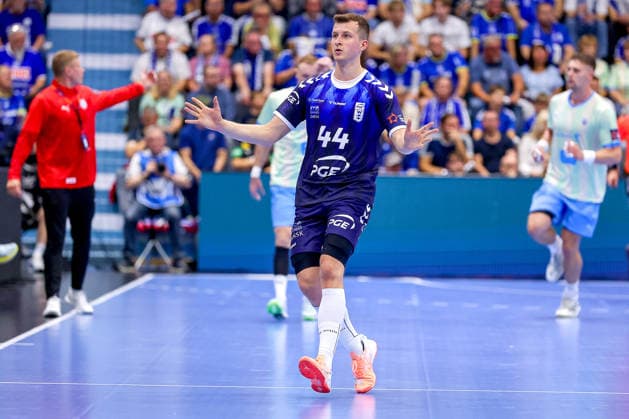 29.09.2026, Handball, EL, VfL Gummersbach - PGE Wybrzeza Gdansk Danzig, 1.Spieltag EHF European League, Saison 2026 27 Herren, Schwalbe-Arena: Mikolaj Czaplinski (PGE 44) jubelnd Nordrhein-Westfalen Deutschland