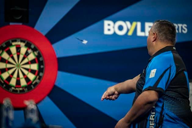 RECORD DATE NOT STATED 29th September 2026; Mattioli Arena, Leicester, England; PDC World Grand Prix Darts, Day 2; Jermaine Wattimena in action on the oche his first round match against Chris Dobey GodfreyxPitt