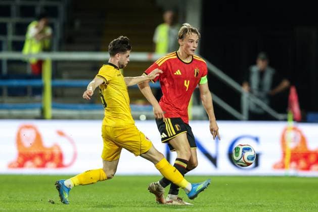 Belgium s Matte Smets is pictured in action during a soccer game between Belgium U21, U 21 and Wales U21, Tuesday 29 September 2026 in Westerlo, qualifier 7 8 for the 2027 European Championships. BRUNOxFAHY  x188264638x