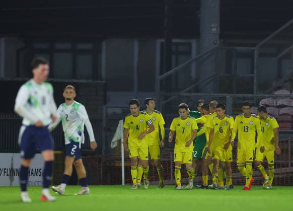 2027 UEFA Under 21 European Qualifier, Munster FA Turner s Cross, Cork 29 9 2026 Republic of Ireland U21, U 21 vs Kazakhstan U21 Kazakhstan™s Ramazan Karimov celebrates with team mates after he scores his sides 2nd goal of the match Ramazan Karimov celebrates with team mates after he scores his sides 2nd goal of the match 29 9 2026  Copyright: xx R1558307
