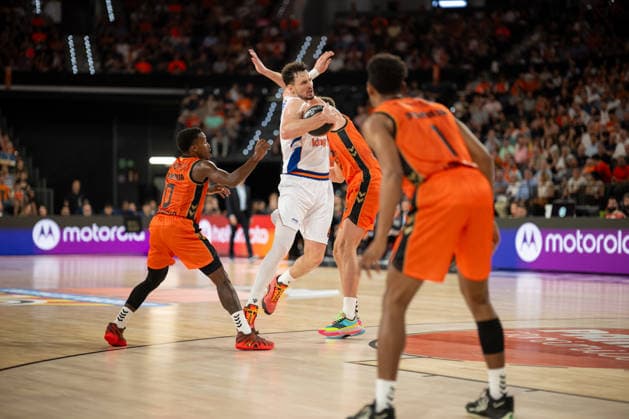 EuroLeague Round 2 match between Valencia Basket and of Kosner Baskonia Vitoria Gasteiz Rodions Kurucs of Kosner Baskonia Vitoria Gasteiz seen in action during the EuroLeague Round 2 match between Valencia Basket and of Kosner Baskonia Vitoria Gasteiz at Roig Arena , (Valencia ) on September 29, 2025. Copyright: xVicentexVidalxFernandezx