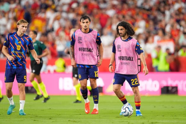 September 29, 2026, Sevilla, Sevilla, Spain: Marc Cucurella of Spain warms up during the UEFA Nations League 2026 27 group phase match between Spain and Croatia at Ramon Sanchez-Pizjuan stadium on September 29, 2026, in Sevilla, Spain. Sevilla Spain - ZUMAa181 20260929_zaa_a181_045 Copyright: xJoaquinxCorcherox