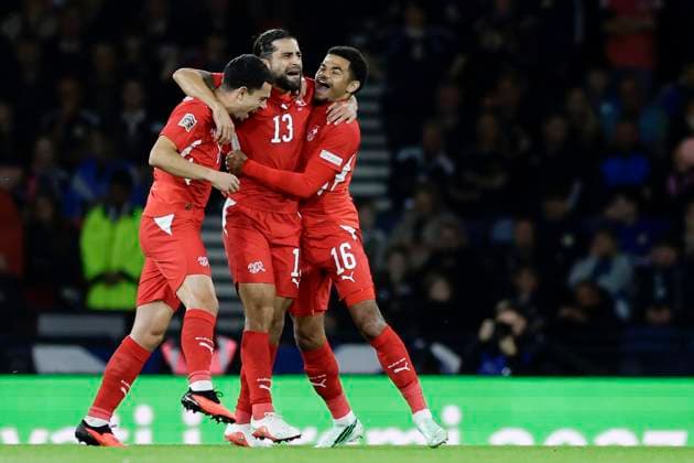 Scotland v Switzerland UEFA Nations League Ricardo Rodriguez of Switzerland celebrates his goal with teammates during the UEFA Nations League Group B1 match at Barclays Hampden, Glasgow 29 09 2026 UK Newspapers OUT Copyright: xJamiexJohnstonx FIL-24011-0059