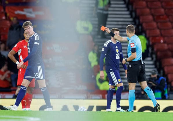 29.09.2026: Scotland v Switzerland: Jack Hendry of Scotland brings down Dan Ndoye of Switzerland and gets red carded  Copyright: xWilliexVassx NINTCHDBPICT001112140114