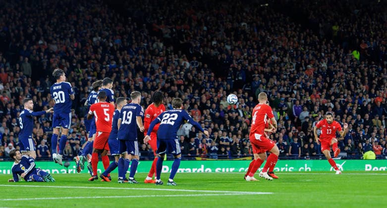 29.09.2026 Scotland v Switzerland, UEFA Nations League, League Stage : Ricardo Rodriguez opens the scoring from a free kivk 0-1  Copyright: xKennyxRamsay.Scotlandx NINTCHDBPICT001112140352