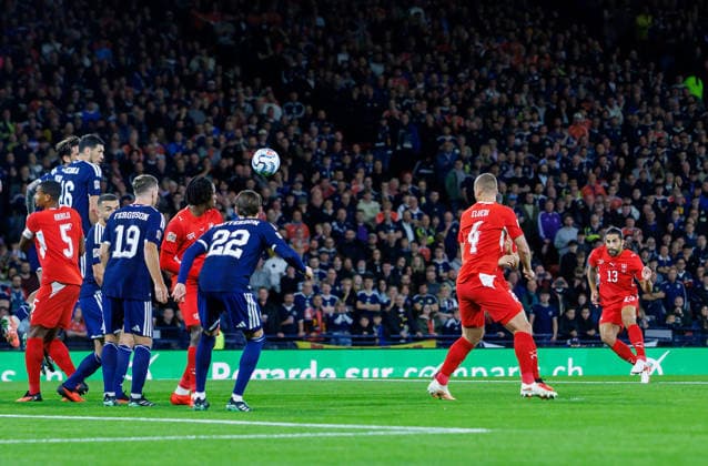 29.09.2026 Scotland v Switzerland, UEFA Nations League, League Stage : Ricardo Rodriguez opens the scoring from a free kivk 0-1  Copyright: xKennyxRamsay.Scotlandx NINTCHDBPICT001112140486