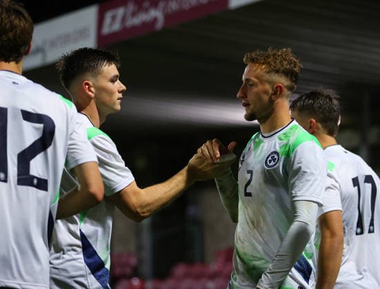 2027 UEFA Under 21 European Qualifier, Munster FA Turner s Cross, Cork 29 9 2026 Republic of Ireland U21, U 21 vs Kazakhstan U21 Ireland s Sam Curtis celebrates with team mates after he scores his sides 3rd goal of the match Sam Curtis celebrates with team mates after he scores his sides 3rd goal of the match 29 9 2026  Copyright: xx R1594508