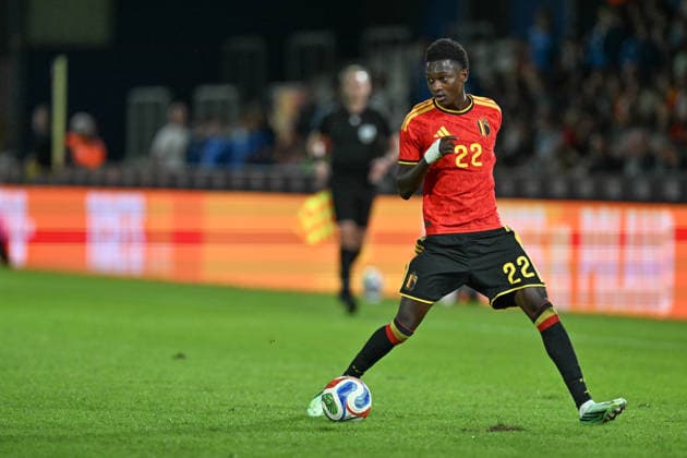 260924 Belgium U21, U 21 vs Wales U21 Jesse Bisiwu (22) of Belgium pictured during a soccer game between the Under 21 national teams of Belgium and Wales on matchday 11 in group I in the qualifying of the UEFA Under 21 Championship , on Tuesday 29 September 2026 in Westerlo , Belgium .(Photo by David Catry Isosport) Westerlo Belgium  Copyright: xDavidxCatryx 20260929DC2_5821