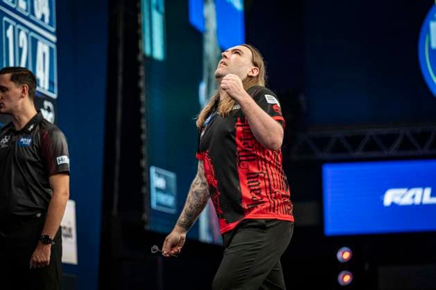 RECORD DATE NOT STATED 29th September 2026; Mattioli Arena, Leicester, England; PDC World Grand Prix Darts, Day 2; Ryan Searle celebrates winning his first round match against William O Connor GodfreyxPitt