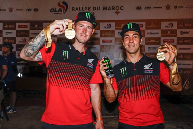 W2RC - RALLYE DU MAROC 2026 BRABEC Ricky (usa), Monster Energy Honda HRC, Honda CRF 450, FIM W2RC, Rally GP, portrait, VENTURA Martim (por), Monster Energy Honda HRC, Honda CRF 450, FIM W2RC, Rally 2, portrait medals ceremony during the Stage 1 of the Rallye du Maroc 2026, 4th round of the 2026 WR2C Championship from September 29, 2026 between Agadir and Zagora, Morocco - AgadirMorocco Copyright: xPauloxMariax