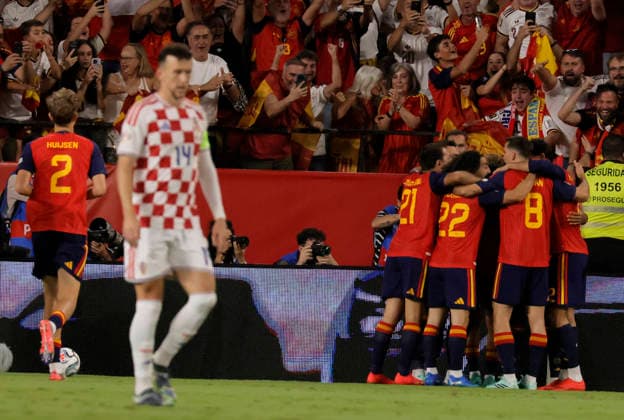 ESP: UEFA Nations League 2027 Spain v Croatia players of spain celebrate goal during the UEFA Nations League 2027 between Spain v Croatia played at Ramon Sanchez-Pizjuan Stadium , Sevilla on September 29, 2026 in Spain Seville Spain Copyright: xAgenciaxLOFx