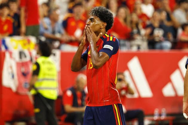 Lamine Yamal (ESP), SEPTEMBER 29, 2026 - Football Soccer : Yamal celebrate after his goal during UEFA Nations League group stage for final tournament Group A3 Matchday 2 between Spain - Croatia at the Estadio Ramon Sanchez-Pizjuan in Sevilla, Spain. Noxthirdxpartyxsales  aflo_352015217 MutsuxKawamorix