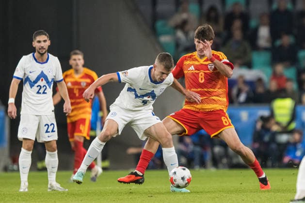 Mark Zabukovnik and Luka Stankovski seen during UEFA Nations League - League B, Matchday 2, season 26 27 game between teams of Slovenia and North Macedonia (Jan Borys Ball Raw Images) Ljubljana Stozice Stadium Slovenia Copyright: xJanxBorysx janborys_slovenia_north_macedonia_2627-86