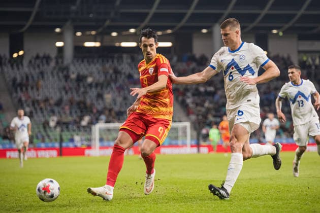 Bojan Miovski and Jaka Bijol seen during UEFA Nations League - League B, Matchday 2, season 26 27 game between teams of Slovenia and North Macedonia (Jan Borys Ball Raw Images) Ljubljana Stozice Stadium Slovenia Copyright: xJanxBorysx janborys_slovenia_north_macedonia_2627-92