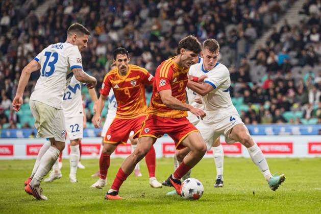 Luka Stankovski and Mark Zabukovnik seen during UEFA Nations League - League B, Matchday 2, season 26 27 game between teams of Slovenia and North Macedonia (Jan Borys Ball Raw Images) Ljubljana Stozice Stadium Slovenia Copyright: xJanxBorysx janborys_slovenia_north_macedonia_2627-93