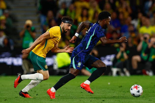 SOCCER AUSTRALIA BRAZIL, Vinicius Junior of Brazil in action during the Queensland Football Series International Friendly, Länderspiel, Nationalmannschaft match between the Socceroos and Brazil at Suncorp Stadium in Brisbane, Tuesday, September 29, 2026. ( NO ARCHIVING, EDITORIAL USE ONLY  Copyright: xRUSSELLxFREEMANx 20260930179060972233