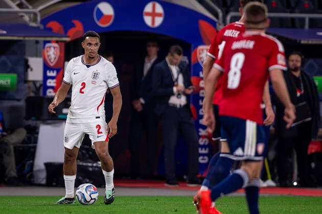 CZECHIA - ENGLAND Trent Alexander Arnold of England and Real Madrid on the ball during UEFA Nations League - League A - Group A3 - Matchday 2 - football match between Czechia and England. Fortuna Arena, Eden, Stadion, Prague, Czechia September 29, 2026. Photo by Branislav Racko Copyright: xx 080A5635