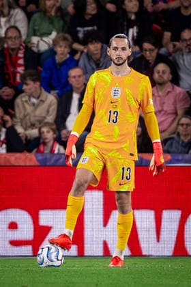 CZECHIA - ENGLAND James Trafford of England and Leeds United on the ball during UEFA Nations League - League A - Group A3 - Matchday 2 - football match between Czechia and England. Fortuna Arena, Eden, Stadion, Prague, Czechia September 29, 2026. Photo by Branislav Racko Copyright: xx 080A5575