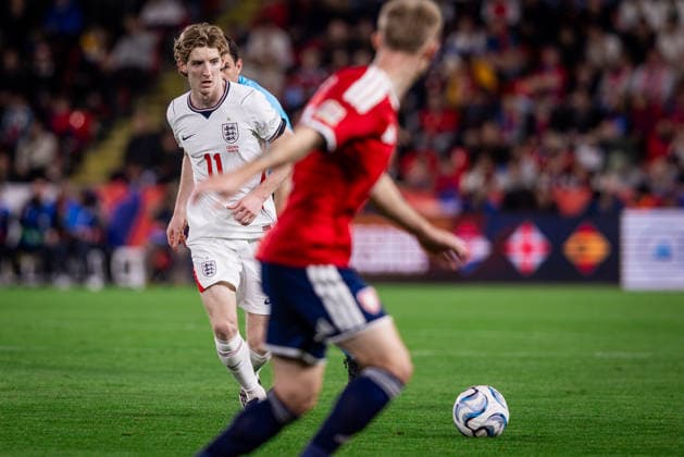 CZECHIA - ENGLAND Anthony Gordon of England and Barcelona during UEFA Nations League - League A - Group A3 - Matchday 2 - football match between Czechia and England. Fortuna Arena, Eden, Stadion, Prague, Czechia September 29, 2026. Photo by Branislav Racko Copyright: xx 080A5584