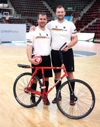 2026.09.30, Deutschland, Ludwigsburg, Radsport UCI Hallenrad-WM 2026 PK, das deutsche Radball-Team Robert Mlady und Michael Birkner
