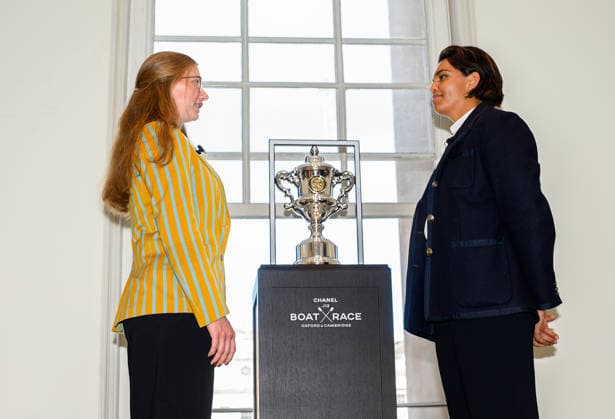 Boat Race 2027 Launch Eloise Etherington (left), Cambridge President challenges Kyra Delray, Oxford President to The CHANEL J12 Boat Race 2027 at Somerset House, Westminster 30 09 2026 UK Newspapers OUT Copyright: xGraemexWilcocksonx FIL-24012-0016