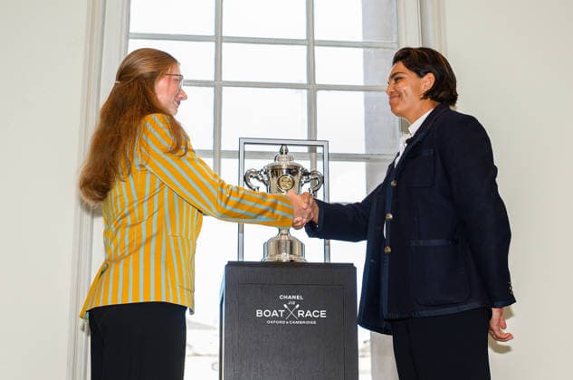Boat Race 2027 Launch Kyra Delray (right) accepts the challenge from Cambridge University President Eloise Etherington at the Season Launch and Presidents™ Challenge for The CHANEL J12 Boat Race 2027 at Somerset House, Westminster 30 09 2026 UK Newspapers OUT Copyright: xGraemexWilcocksonx FIL-24012-0023