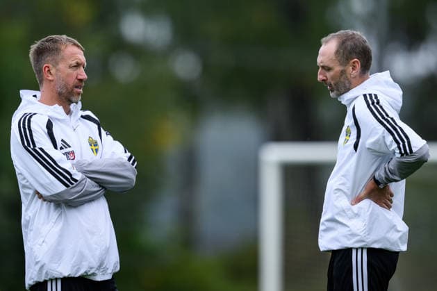260930 Head coach Graham Potter and Assistant coach Andreas Georgson of the Swedish men s national football team at a training session on September 30, 2026 in Stockholm. Photo: Jesper Zerman BILDBYRAN kod JZ JZ0762 fotboll football soccer fotball nations league uefa nations league träning practice training sverige sweden sverige a bbeng Copyright: JESPERxZERMAN BB260930JZ013