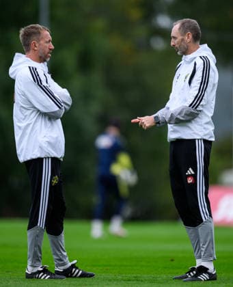 260930 Head coach Graham Potter and Assistant coach Andreas Georgson of the Swedish men s national football team at a training session on September 30, 2026 in Stockholm. Photo: Jesper Zerman BILDBYRAN kod JZ JZ0762 fotboll football soccer fotball nations league uefa nations league träning practice training sverige sweden sverige a bbeng Copyright: JESPERxZERMAN BB260930JZ018