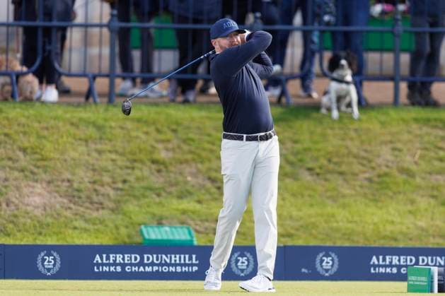RECORD DATE NOT STATED 30th September 2026; The Old Course, St Andrews Links, St Andrews, Scotland; DP World Tour Golf, Alfred Dunhill Links Championship, Practice Day; Musician Dave Farrell plays a shot from the tee on the first hole DavidxYoung