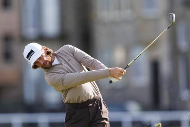 RECORD DATE NOT STATED 30th September 2026; The Old Course, St Andrews Links, St Andrews, Scotland; DP World Tour Golf, Alfred Dunhill Links Championship, Practice Day; Tommy Fleetwood of England plays a shot from the fairway on the first hole DavidxYoung