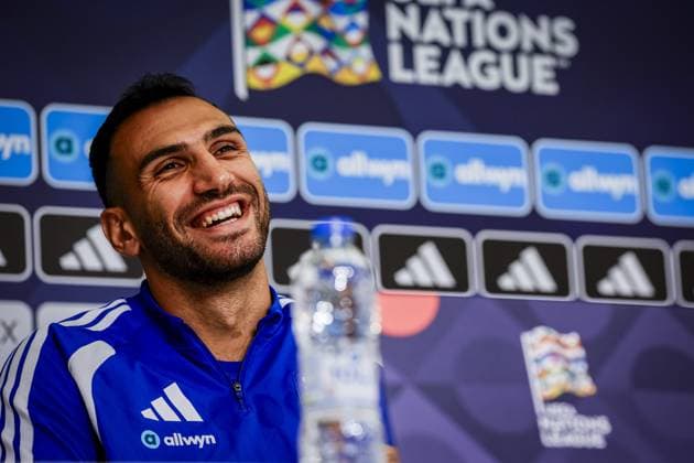 THESSALONIKI , 30-09-2026 , Toumba Stadium , season 2026 2027 , UEFA Nations League football , Picture shows Greece player Vangelis Pavlidis during the press conference, PK, Pressekonferenz and training Press conference Greece and training in Thessaloniki  x207757431x Copyright: