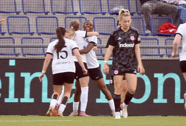 30.09.2026, xhbx, Fussball UEFA Women Europa Cup Qualifikation, Eintracht Frankfurt - Fimleikafelag Hafnarfjördur v.l. Torjubel, Goal celebration, celebrate the goal 0:1 durch Nia Christopher (Fimleikafelag Hafnarfjördur) Frankfurt