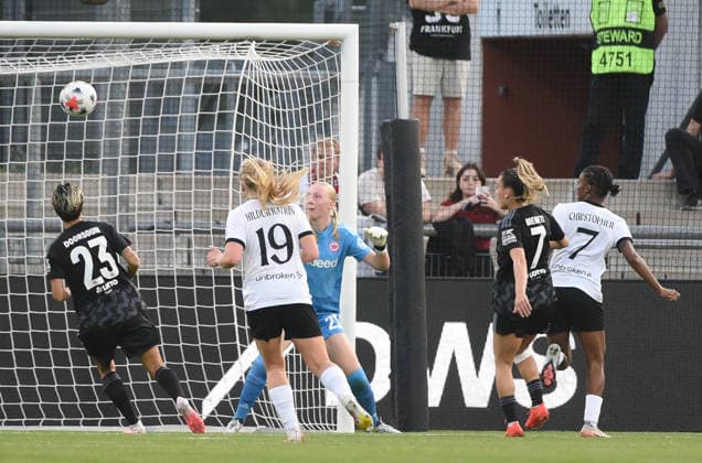 30.09.2026, xhbx, Fussball UEFA Women Europa Cup Qualifikation, Eintracht Frankfurt - Fimleikafelag Hafnarfjördur v.l. Goal scored, Tor zum 0:1 durch Nia Christopher (Fimleikafelag Hafnarfjördur) Frankfurt
